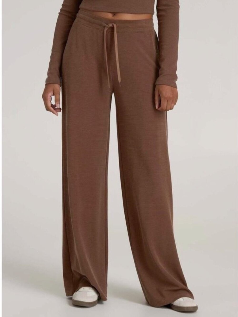 American Tall Waffle Knit Wide Leg Pants Size Medium Extra Tall Brown Lounge